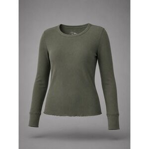 Aerie Womens Ribbed Long Sleeve Crewneck Top Olive Green XL 6147728743